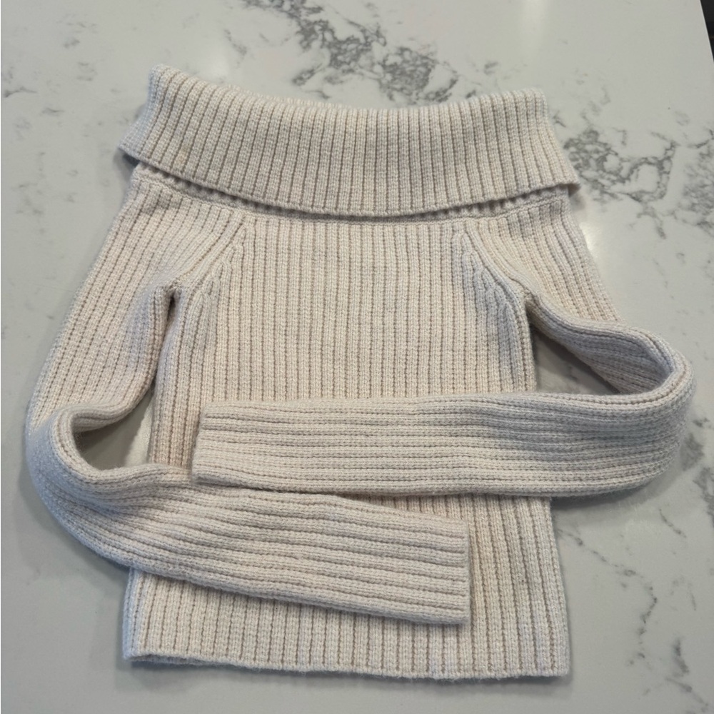 La Hearts Off-the-Shoulder Cream Sweater